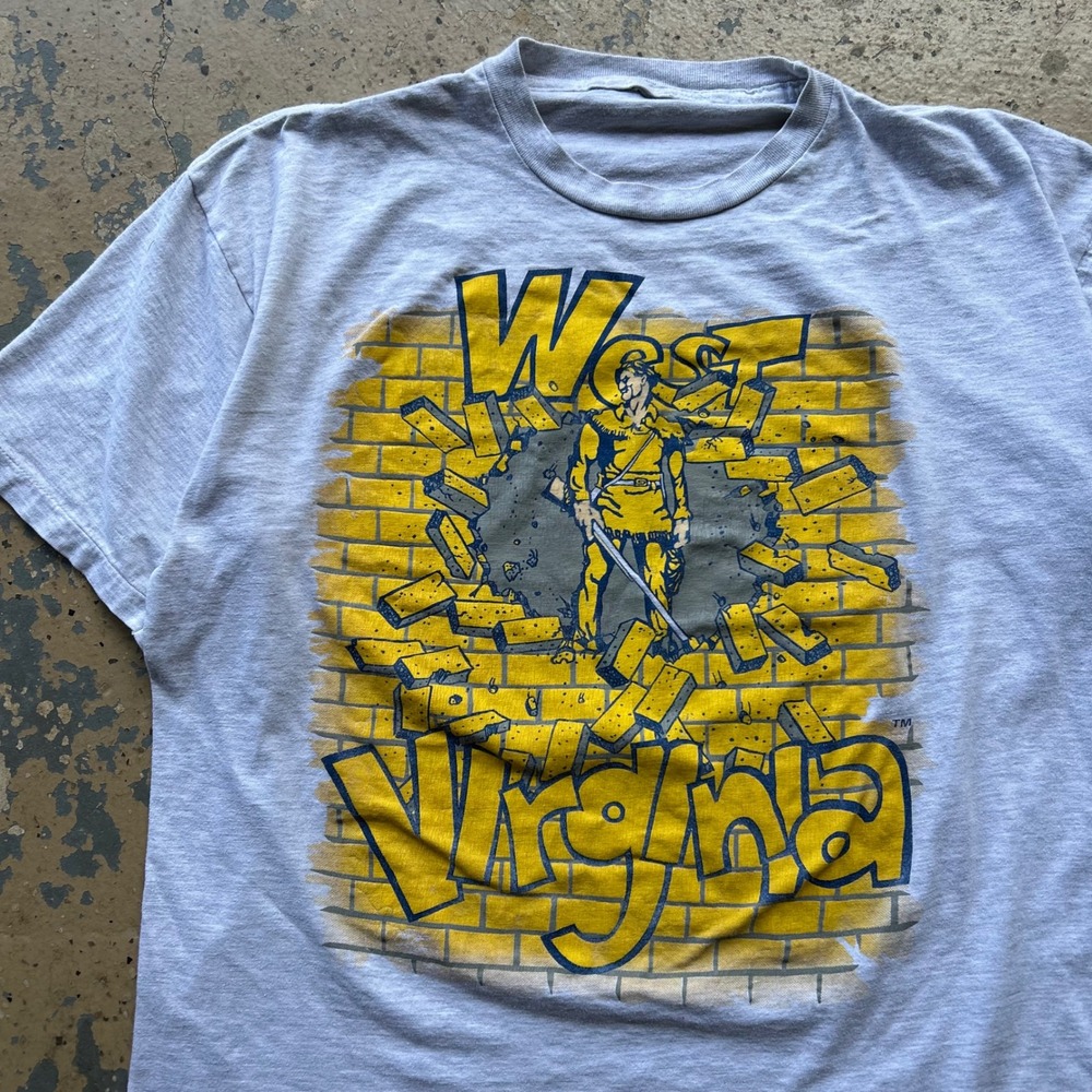 Vintage 90s West Virginia Mountaineers T Shirt XL Gray Single Stitch NCAA WVU